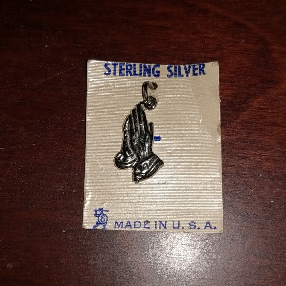 Praying hands silver pendant